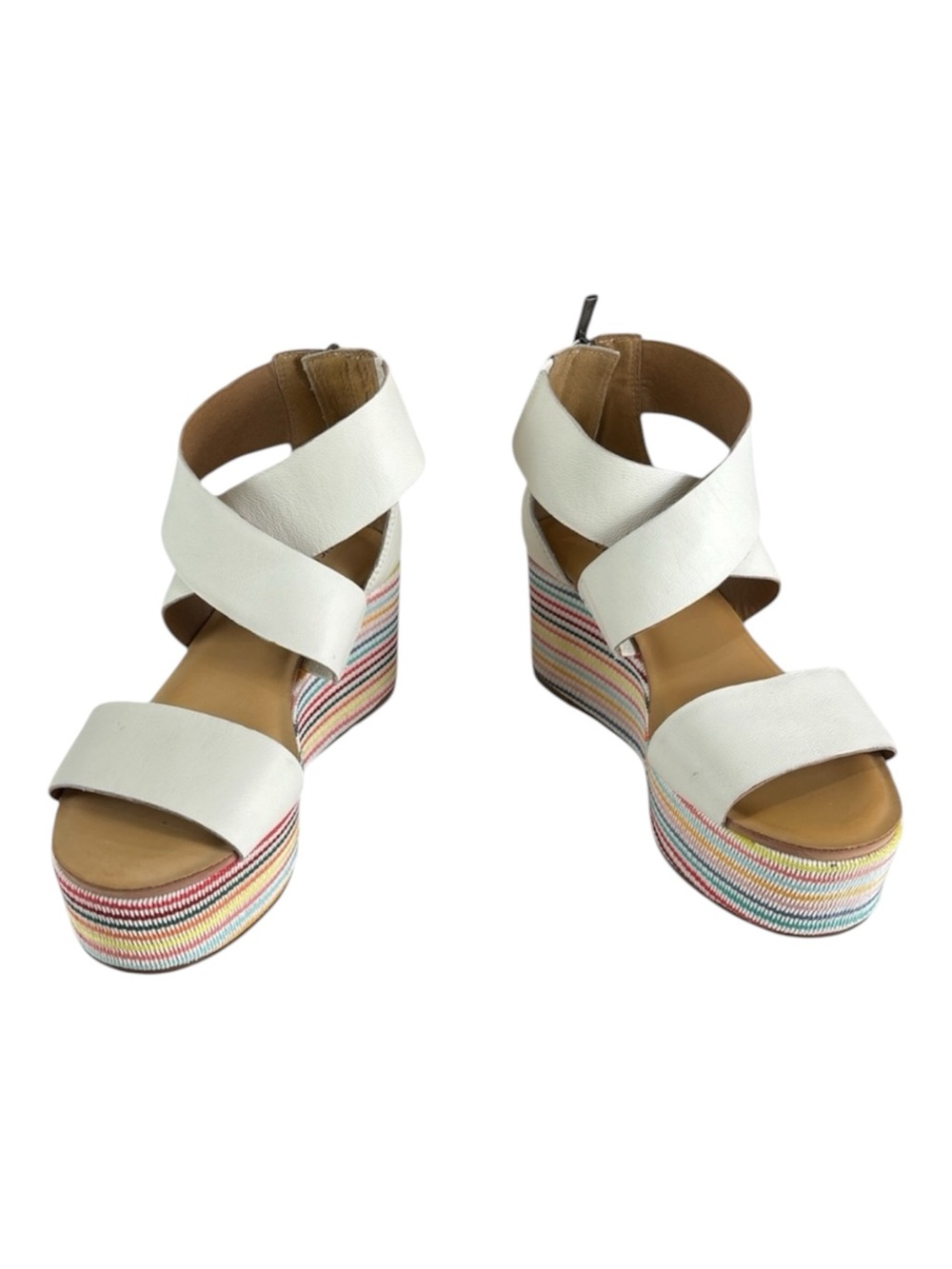 Lucky Brand White Multi-Color Rainbow Platform Wedge Sandals Nwot (No Box)